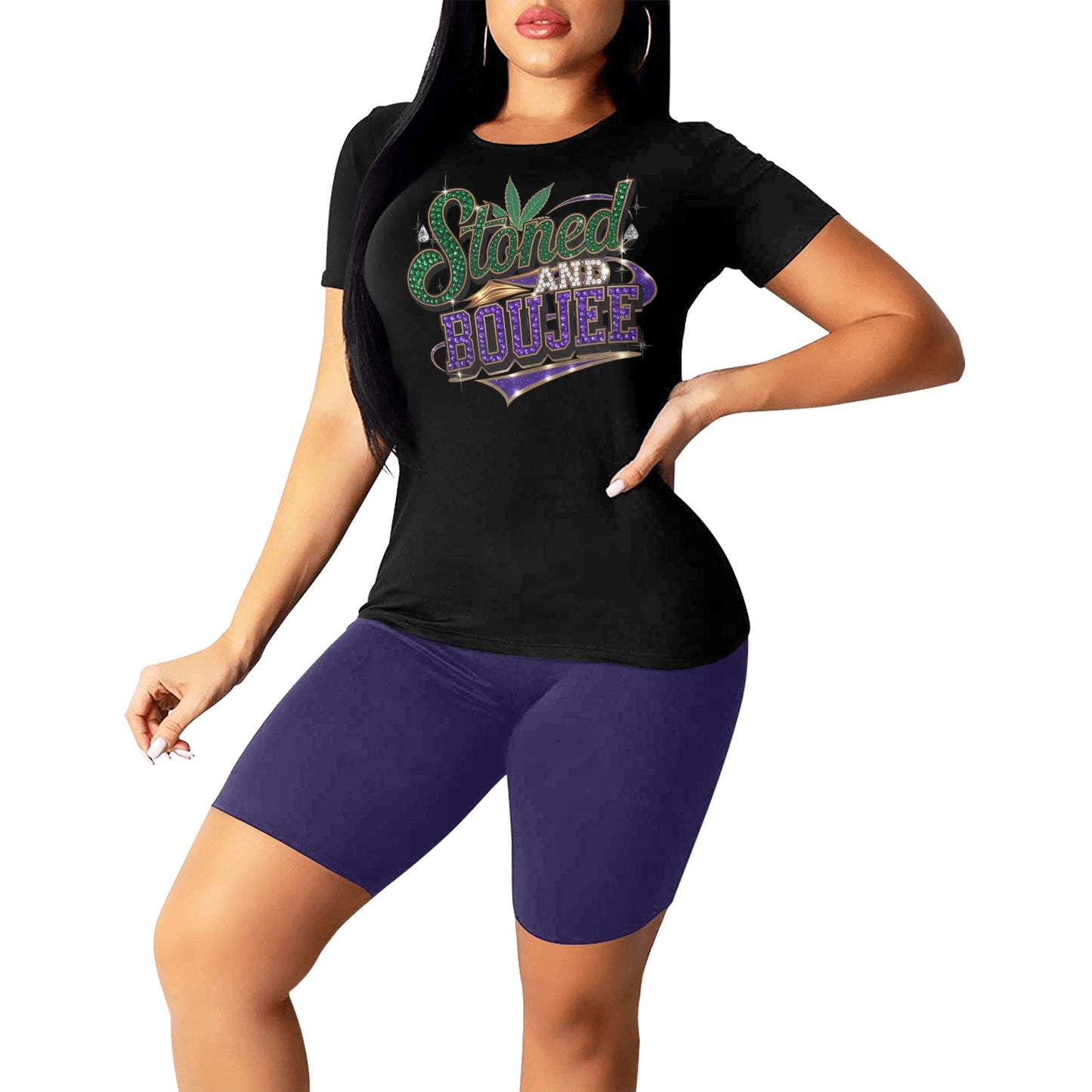 stonedboujee -black Women's Short Yoga Set