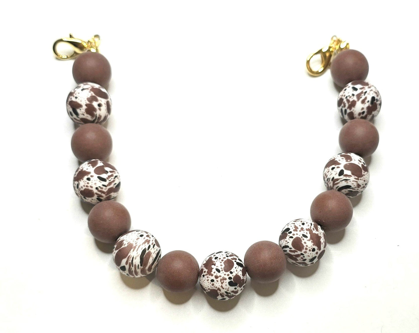 Trucker Hat Chain - Cow Print Silicone Beads w/Gold Accents #137