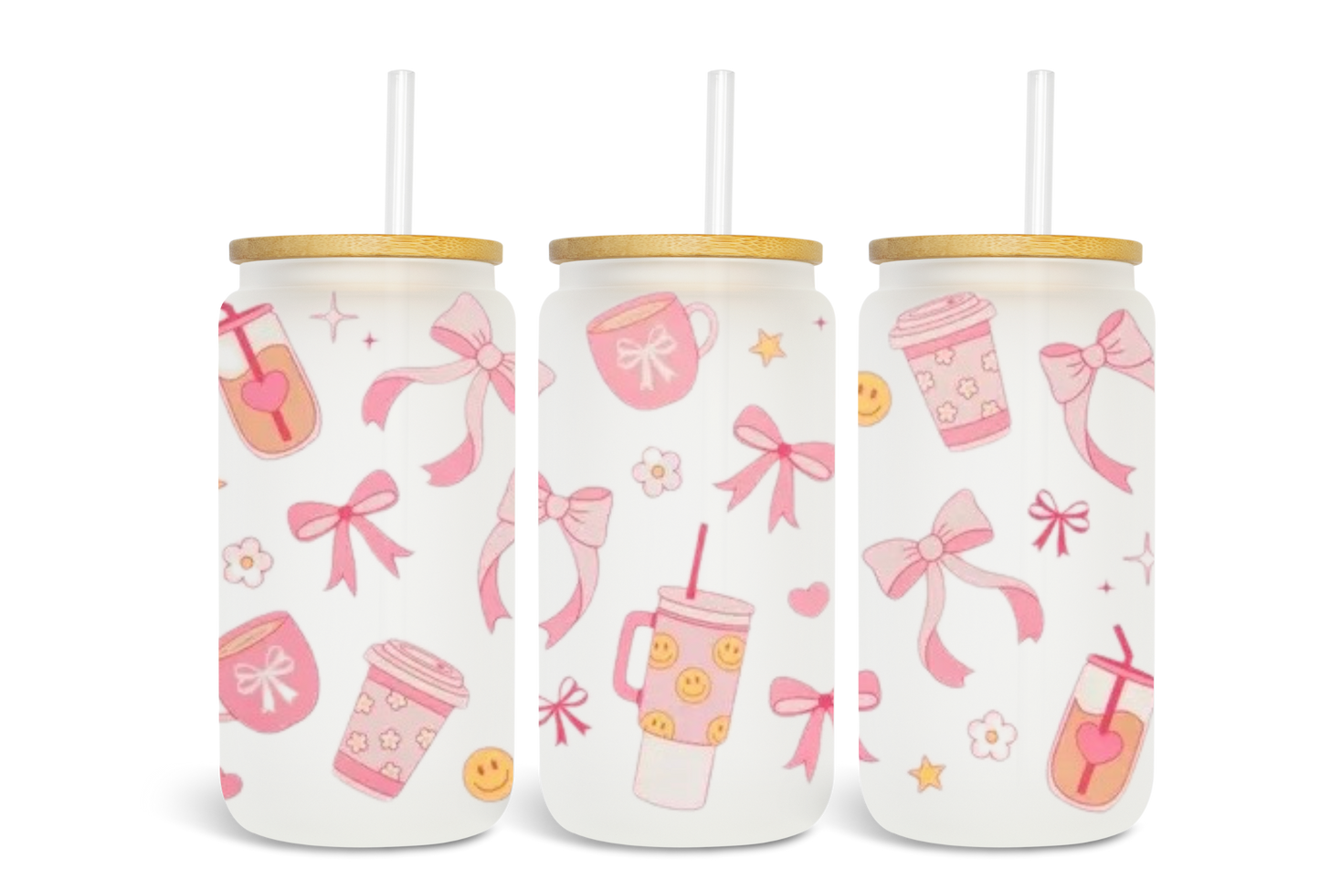 Pink Bow Glass can
