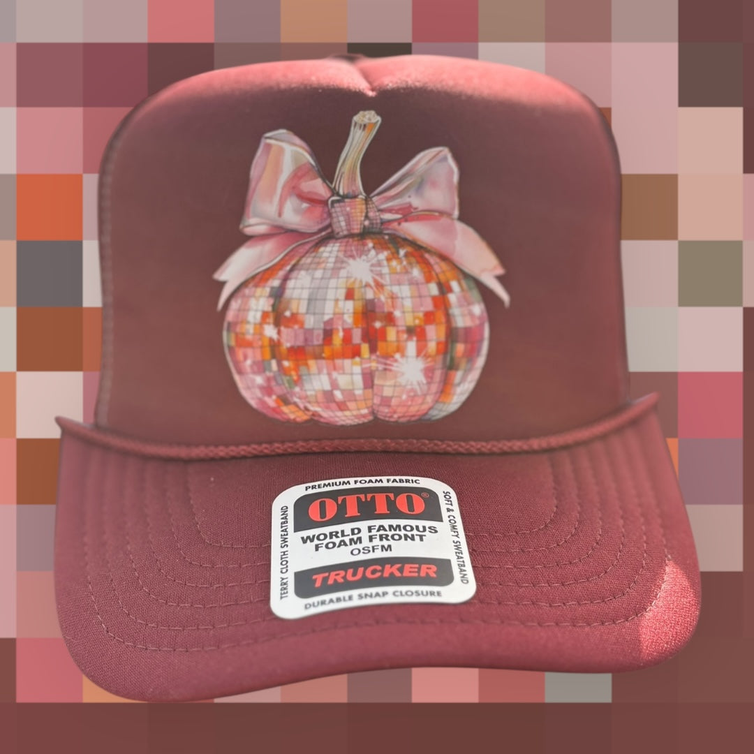 Pink and Maroon Pumpkin Trucker Hat