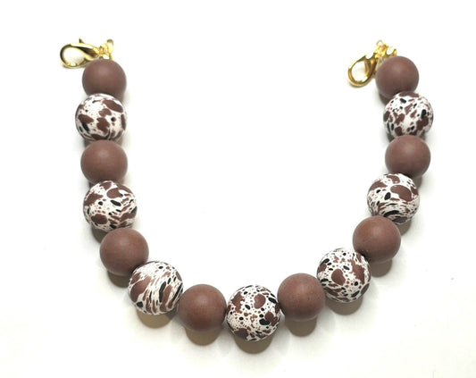 Trucker Hat Chain - Cow Print Silicone Beads w/Gold Accents #137