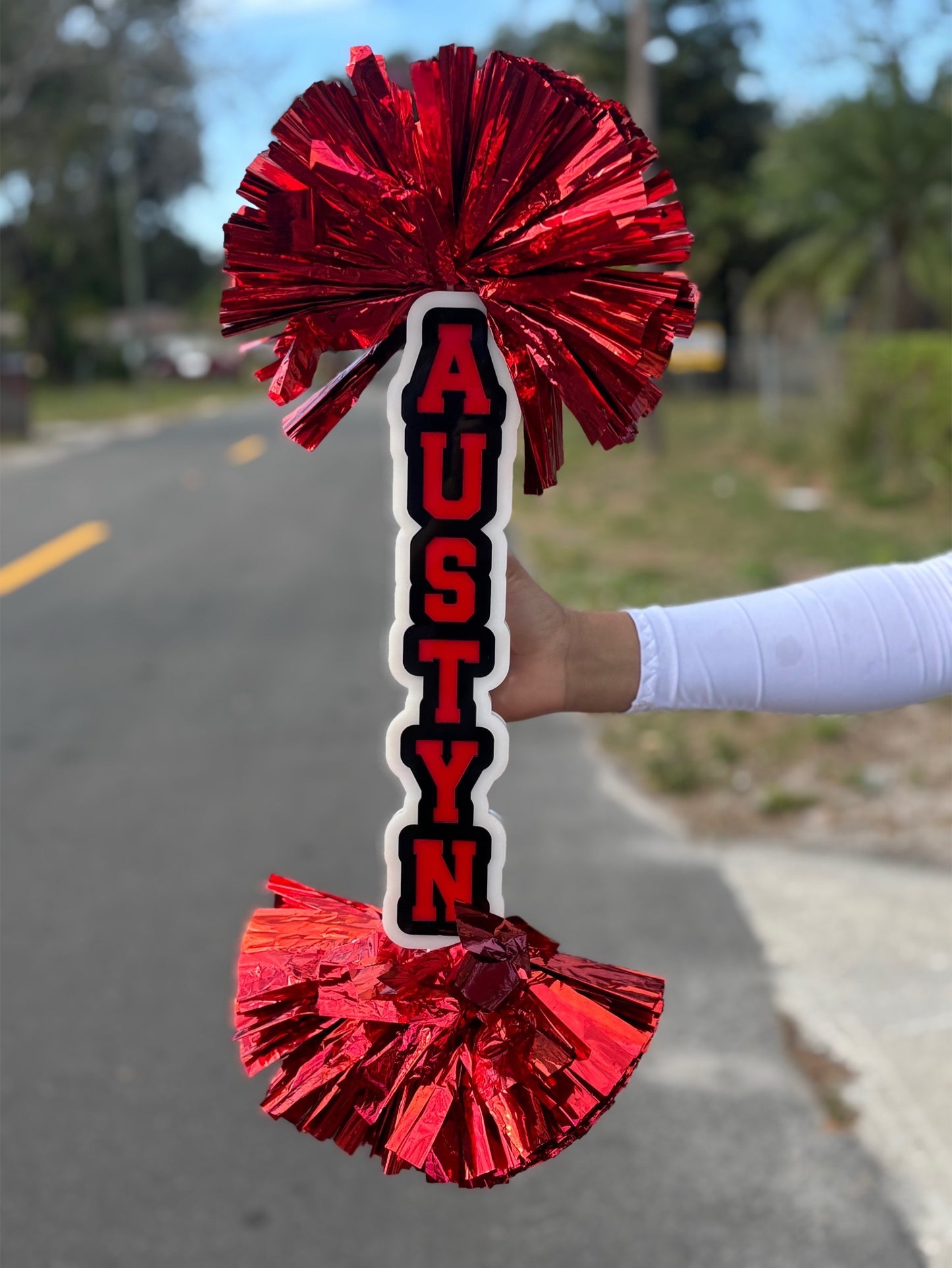 Personalized Name Spirit Stick With Pom Pom |Acrylic Sign Vertical (3 Colors)
