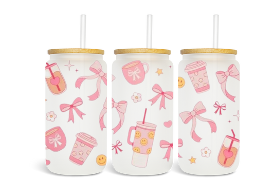 Pink Bow Glass can
