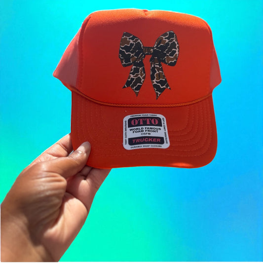 Orange Leopard Bow Trucker Hat
