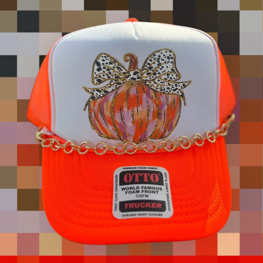 White/Orange Pumpkin Trucker Hat