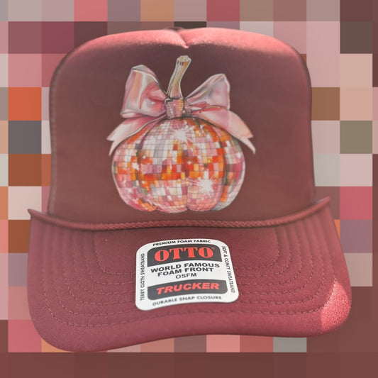 Pink and Maroon Pumpkin Trucker Hat